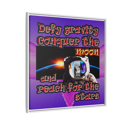 defy conquer reach - framed canvas art (purple-pink wave)