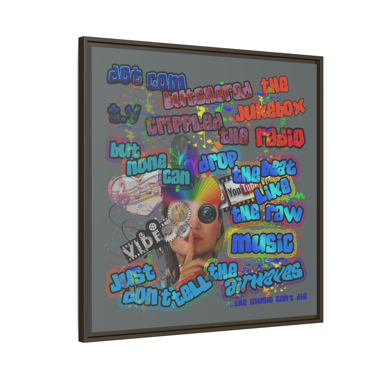 drop the beat - framed canvas art (dark grey)