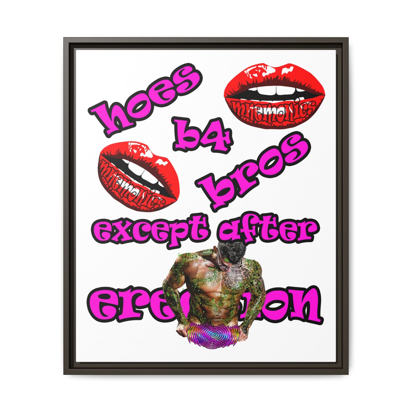 hoes b4 bros - framed canvas art (white)