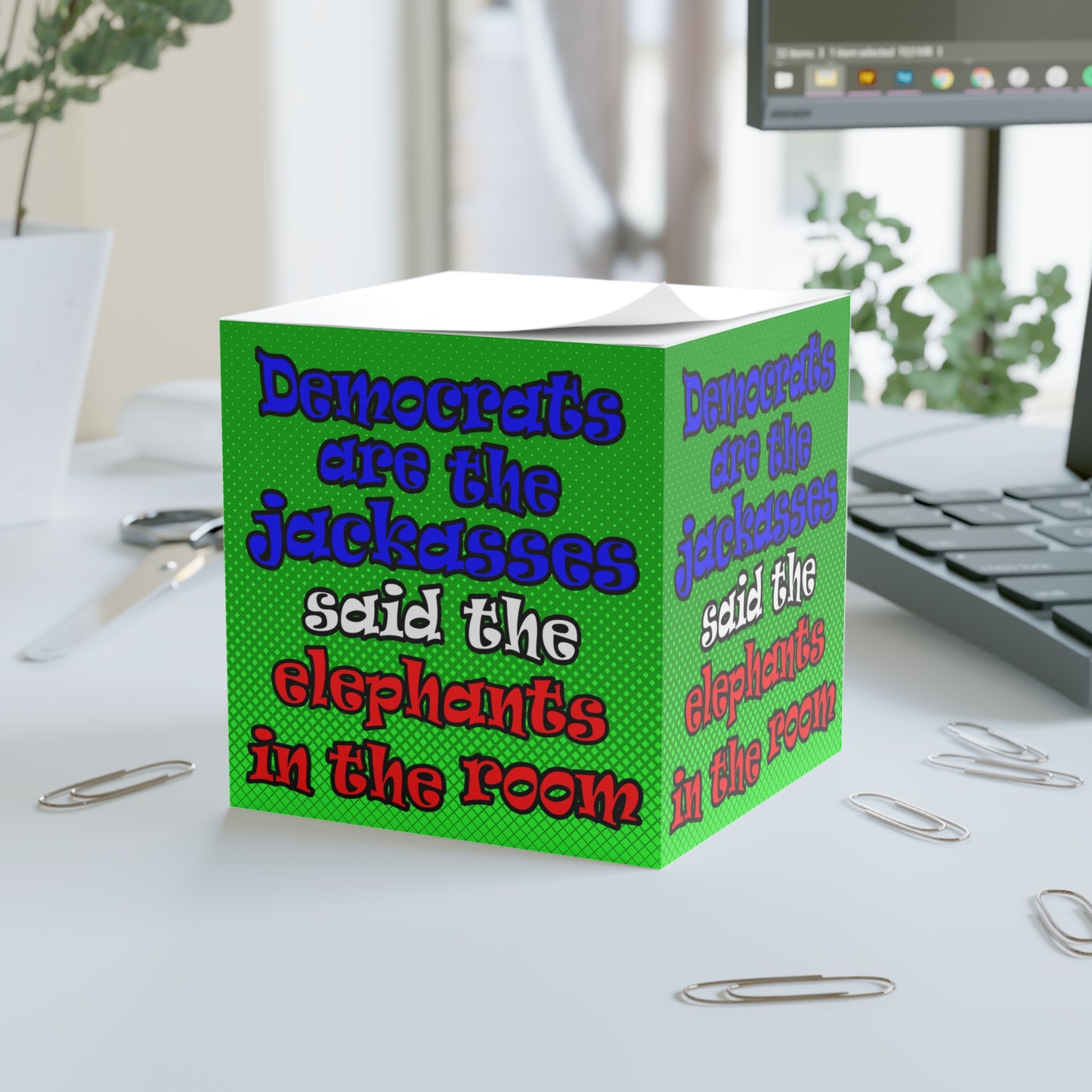 donkeys and elephants - note cube (logo green)