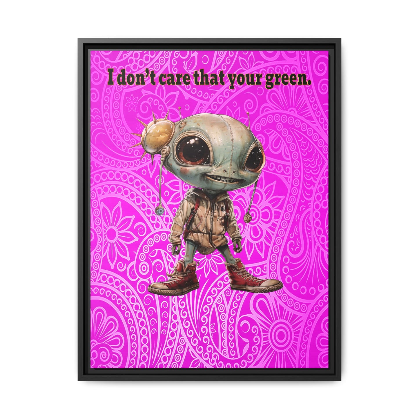 I don't care that your green - framed canvas art (pink swirl)