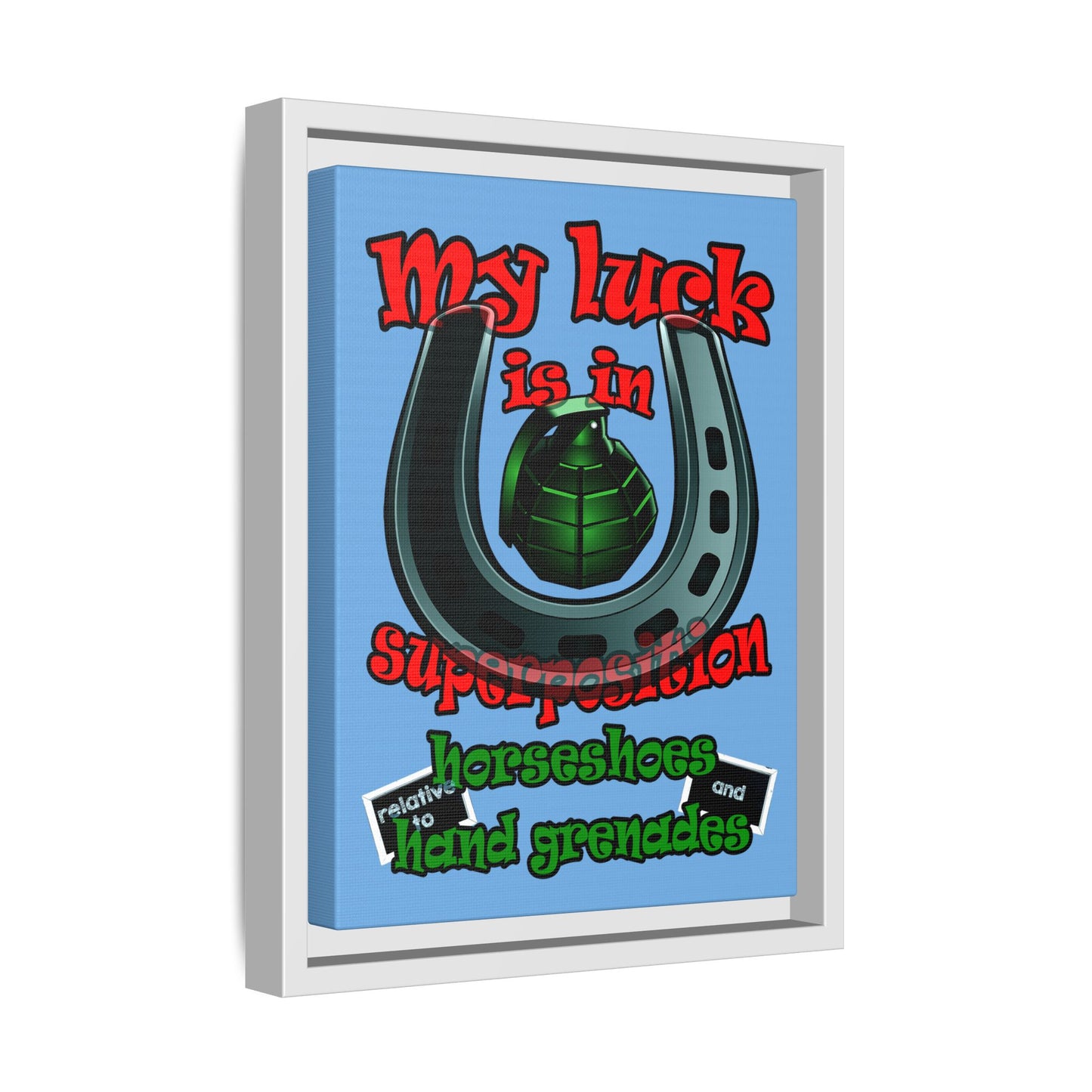 my luck - framed canvas art (light blue)