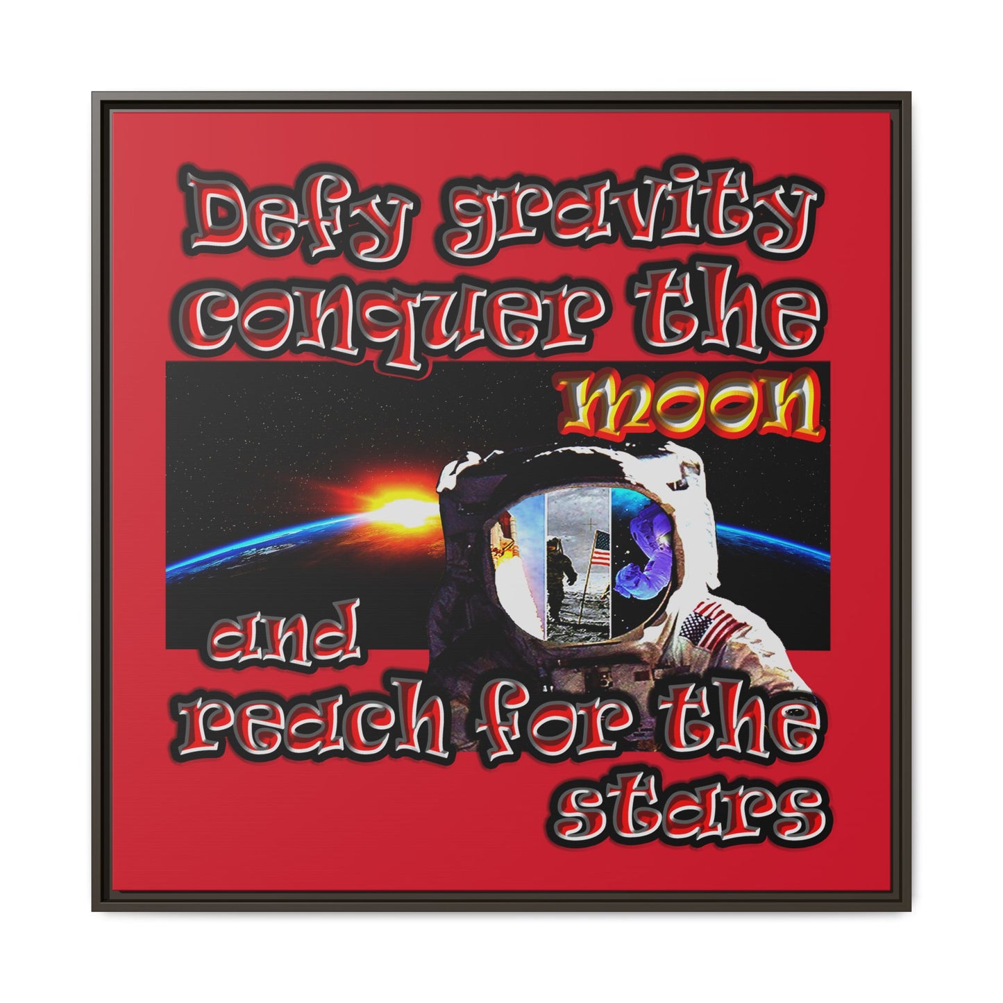 defy conquer reach - framed canvas art (dark red)