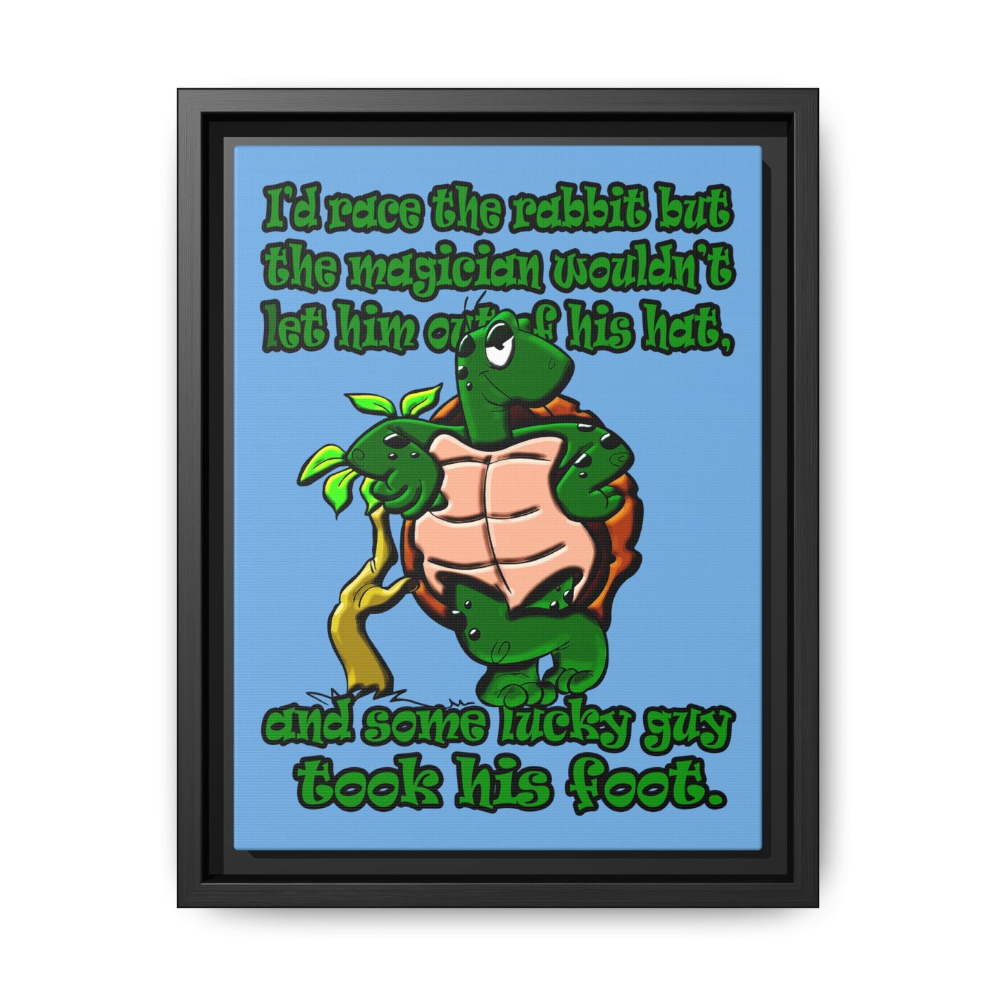 turtle race - framed canvas art (light blue)