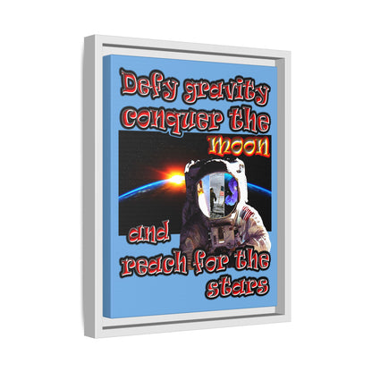 defy conquer reach - framed canvas art (light blue)