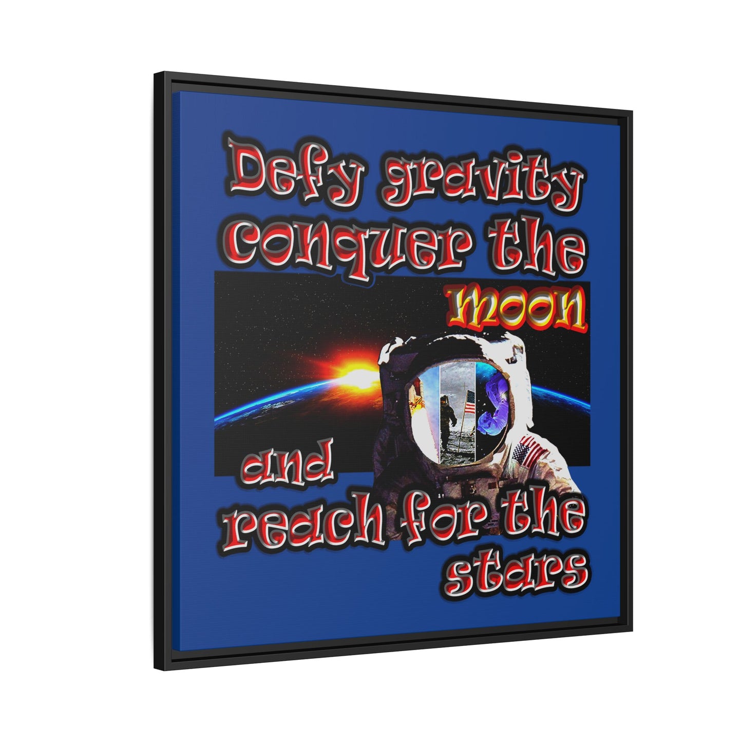 defy conquer reach - framed canvas art (dark blue)