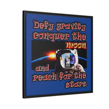 defy conquer reach - framed canvas art (dark blue)