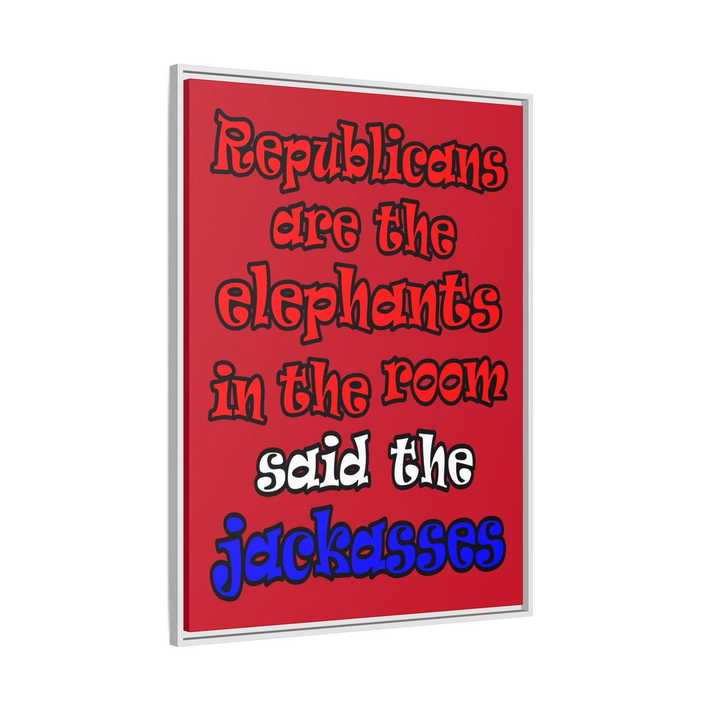 donkeys and elephants - framed canvas art (dark red)
