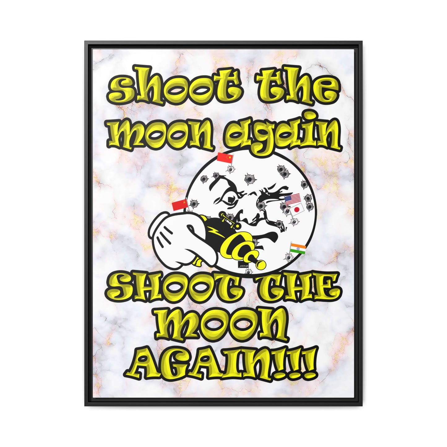 shoot the moon again - framed canvas art (white marble)