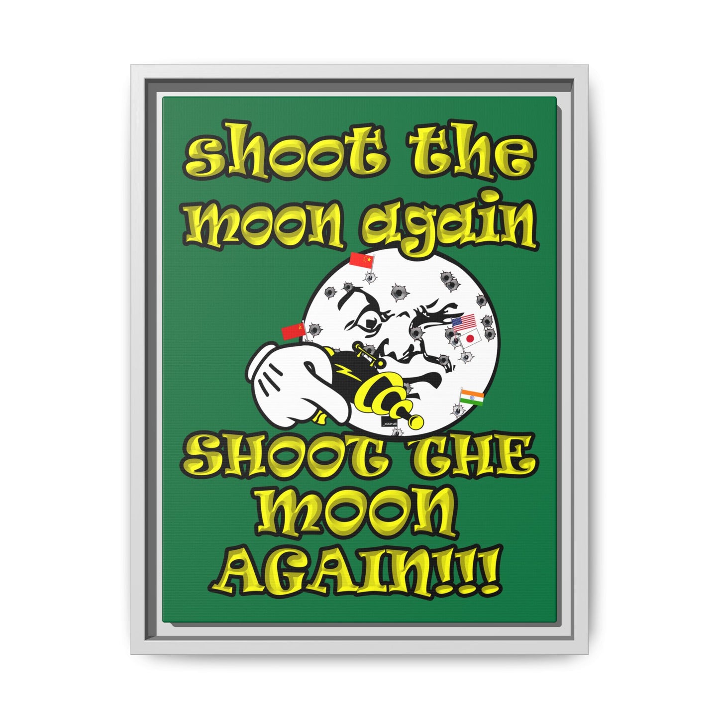 shoot the moon again - framed canvas art (dark green)