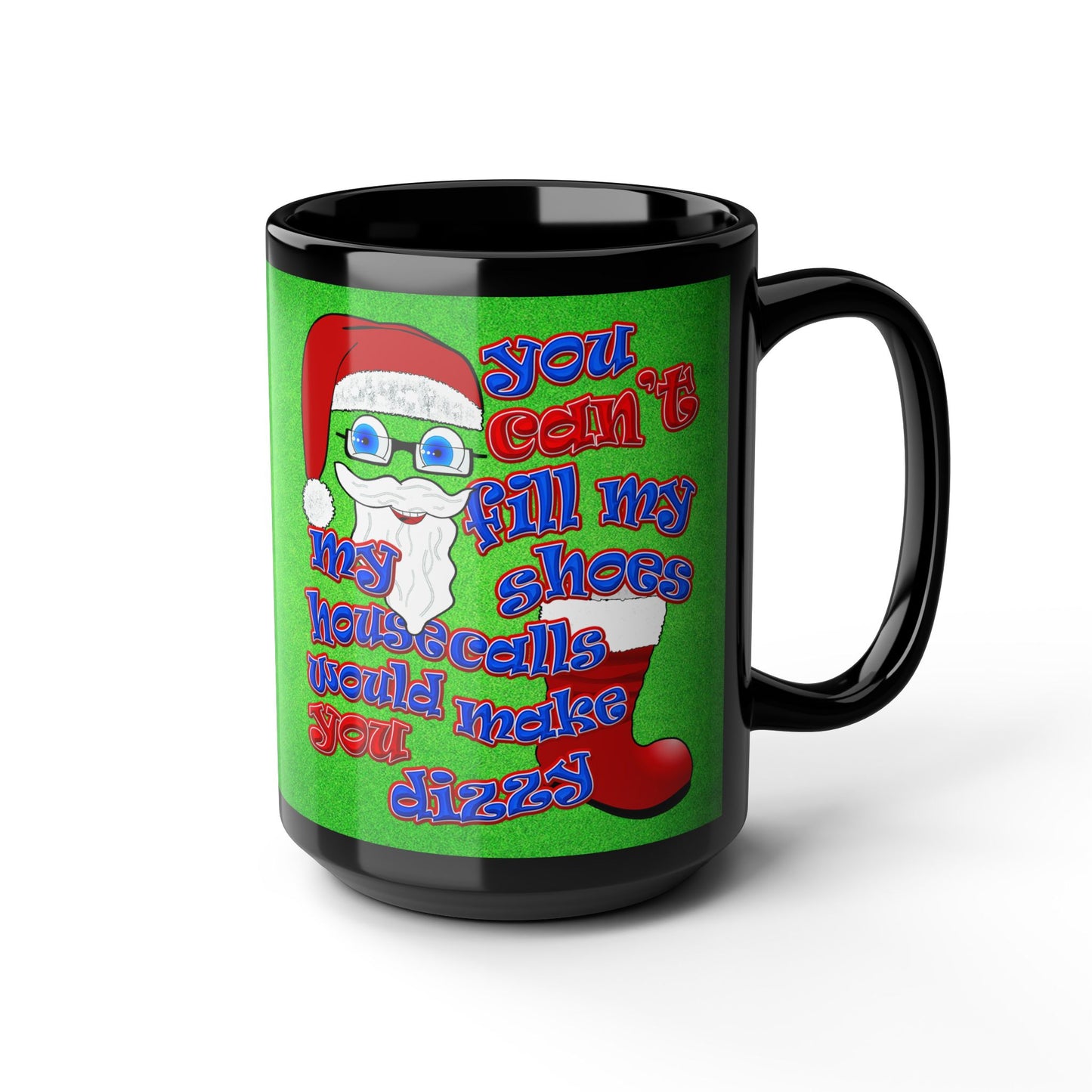 santa's shoes - Black Mug (green turf)