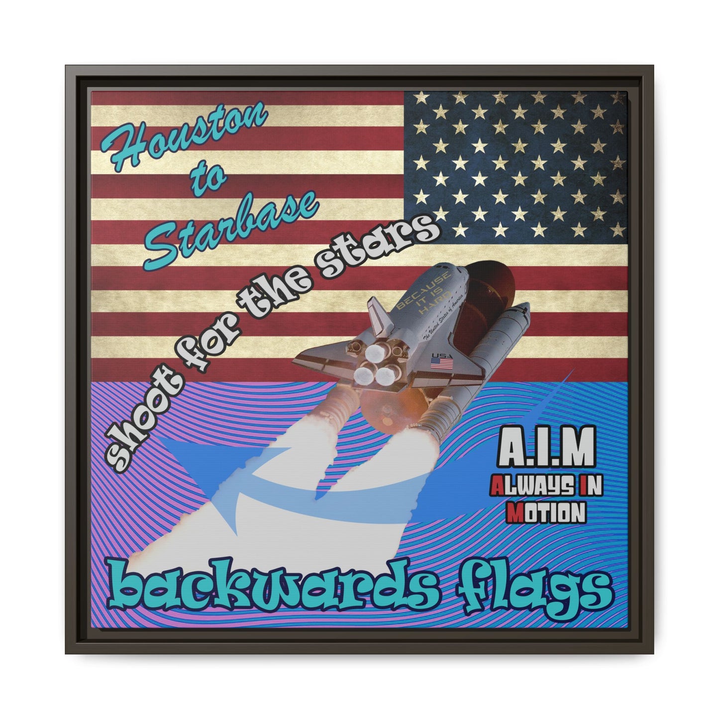 shoot for the stars - framed canvas art (light blue-purple wave)