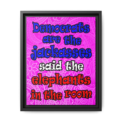 donkeys and elephants - framed canvas art (pink swirl)