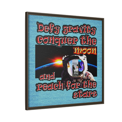 defy conquer reach - framed canvas art (faded blue)
