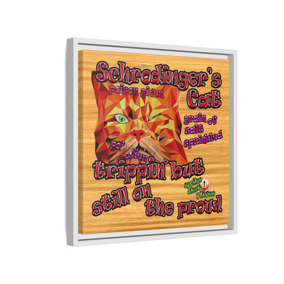 schrodinger's cat - framed canvas art (butterscotch wood finish)