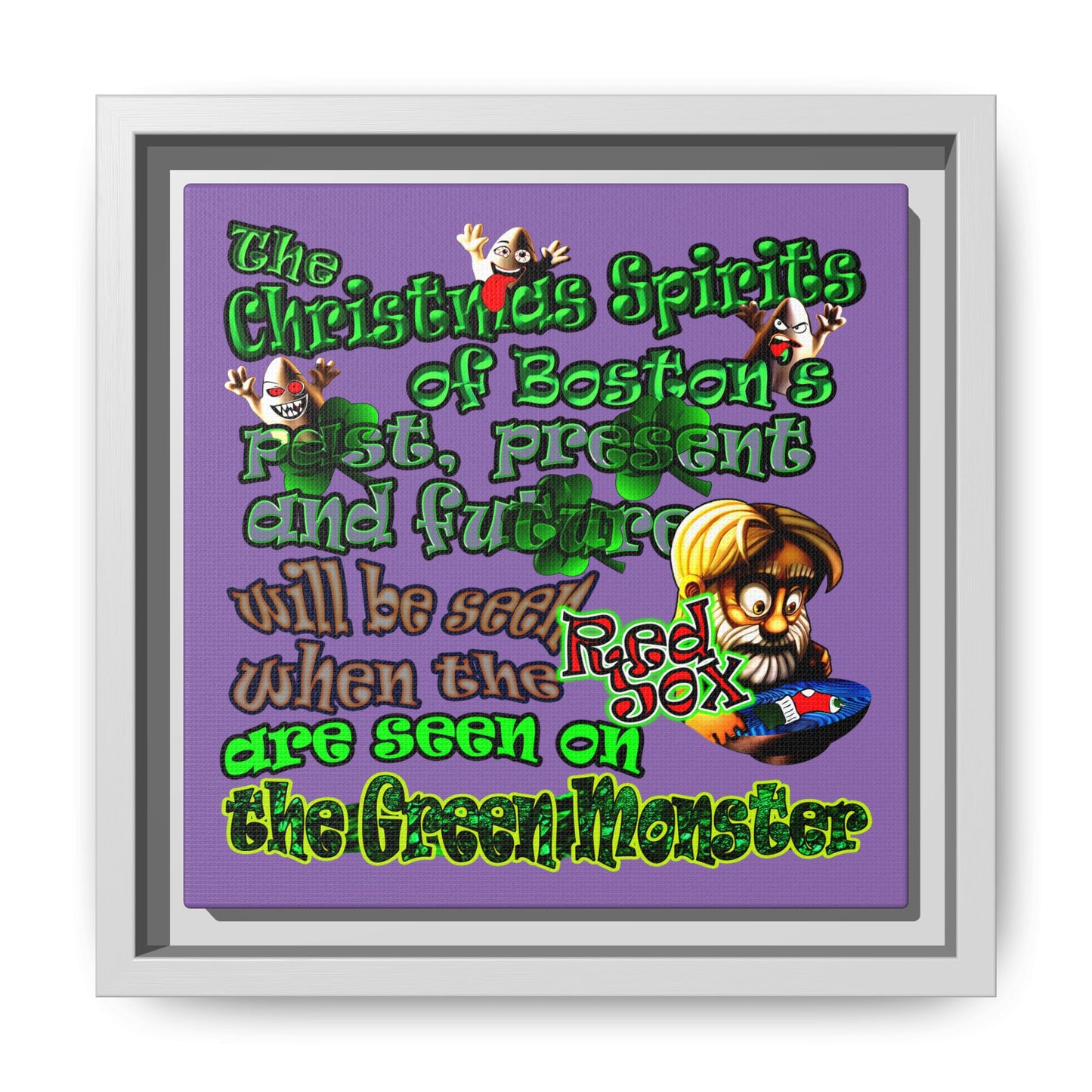 christmas spirits of boston - framed canvas art (light purple)