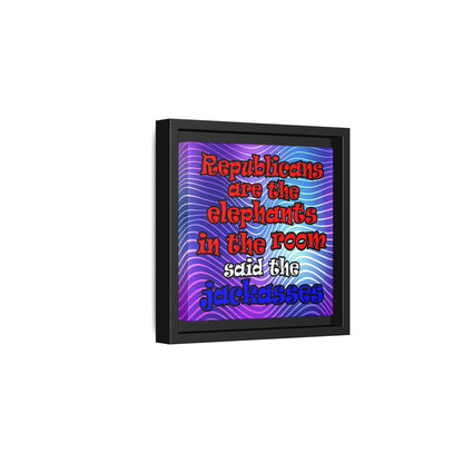 donkeys and elephants - framed canvas art (purple wave)