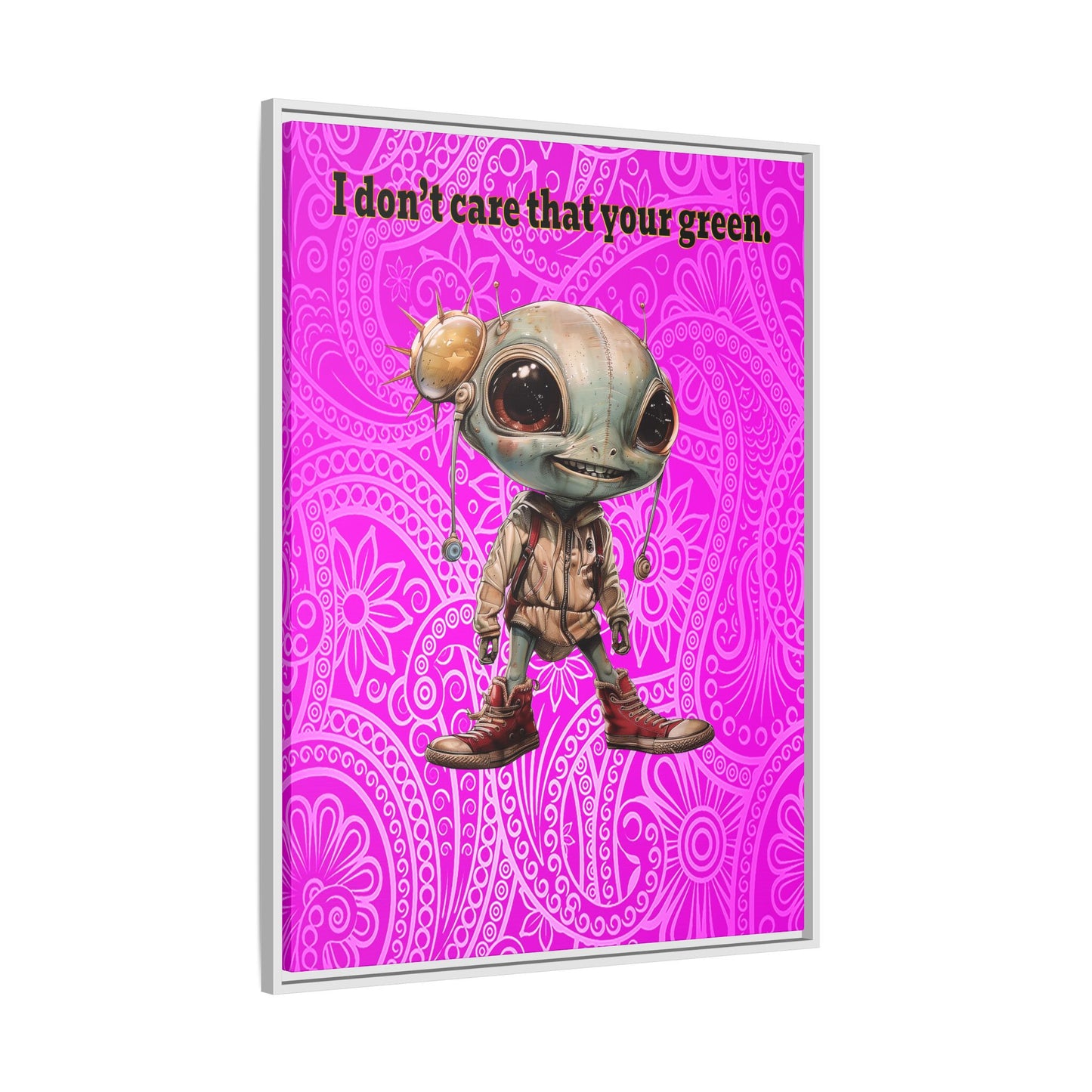 I don't care that your green - framed canvas art (pink swirl)