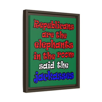 donkeys and elephants - framed canvas art (dark green)