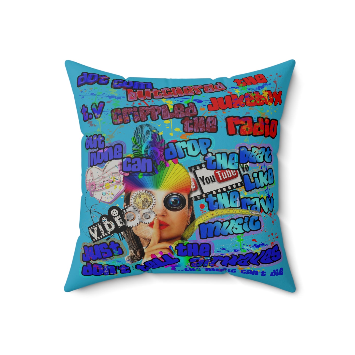 drop the beat - Faux Suede Square Pillow - (turquoise)