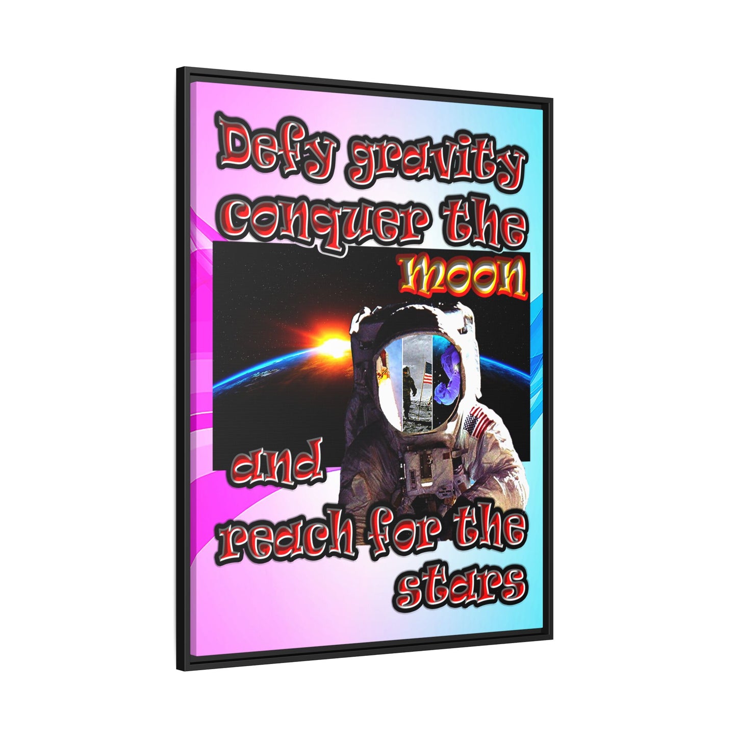 defy conquer reach - framed canvas art (light blue-pink wave)