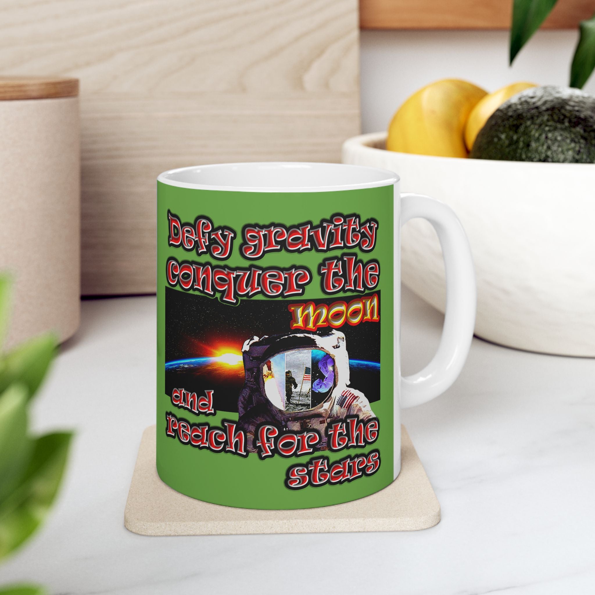 defy conquer reach - White Mug (green)