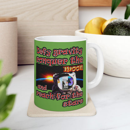 defy conquer reach - White Mug (green)