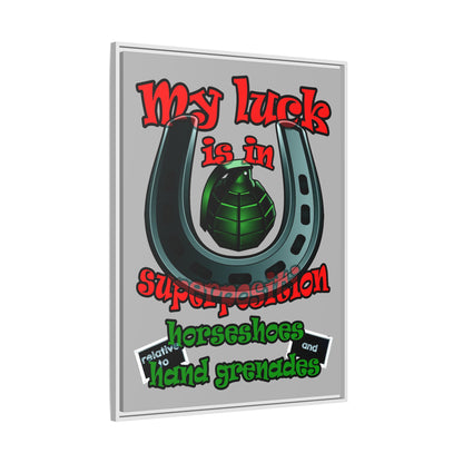 my luck - framed canvas art (light grey)