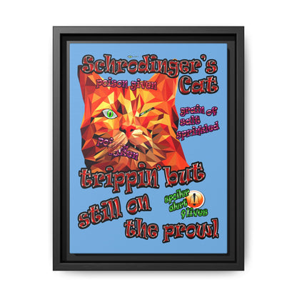 schrodinger's cat - framed canvas art (light blue)
