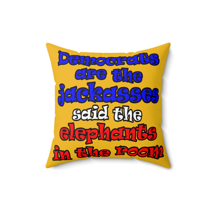 donkeys and elephants - Spun Polyester Square Pillow - (yellow)