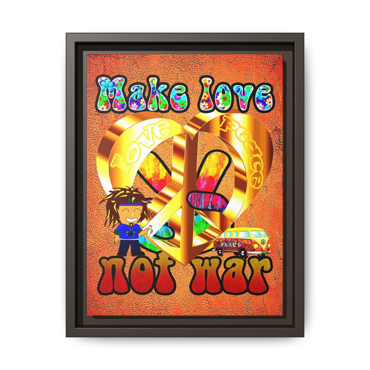 love peace - framed canvas art (burnt orange)
