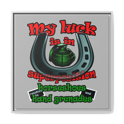 my luck - framed canvas art (light grey)