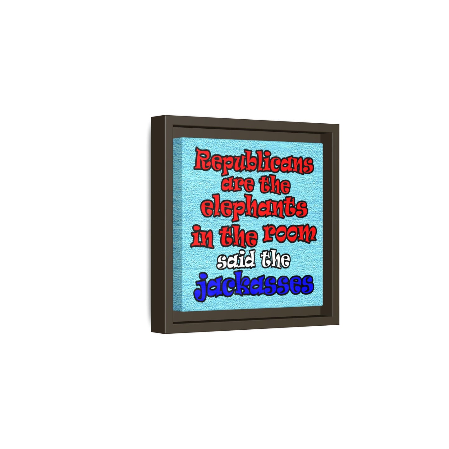 donkeys and elephants - framed canvas art (faded blue)