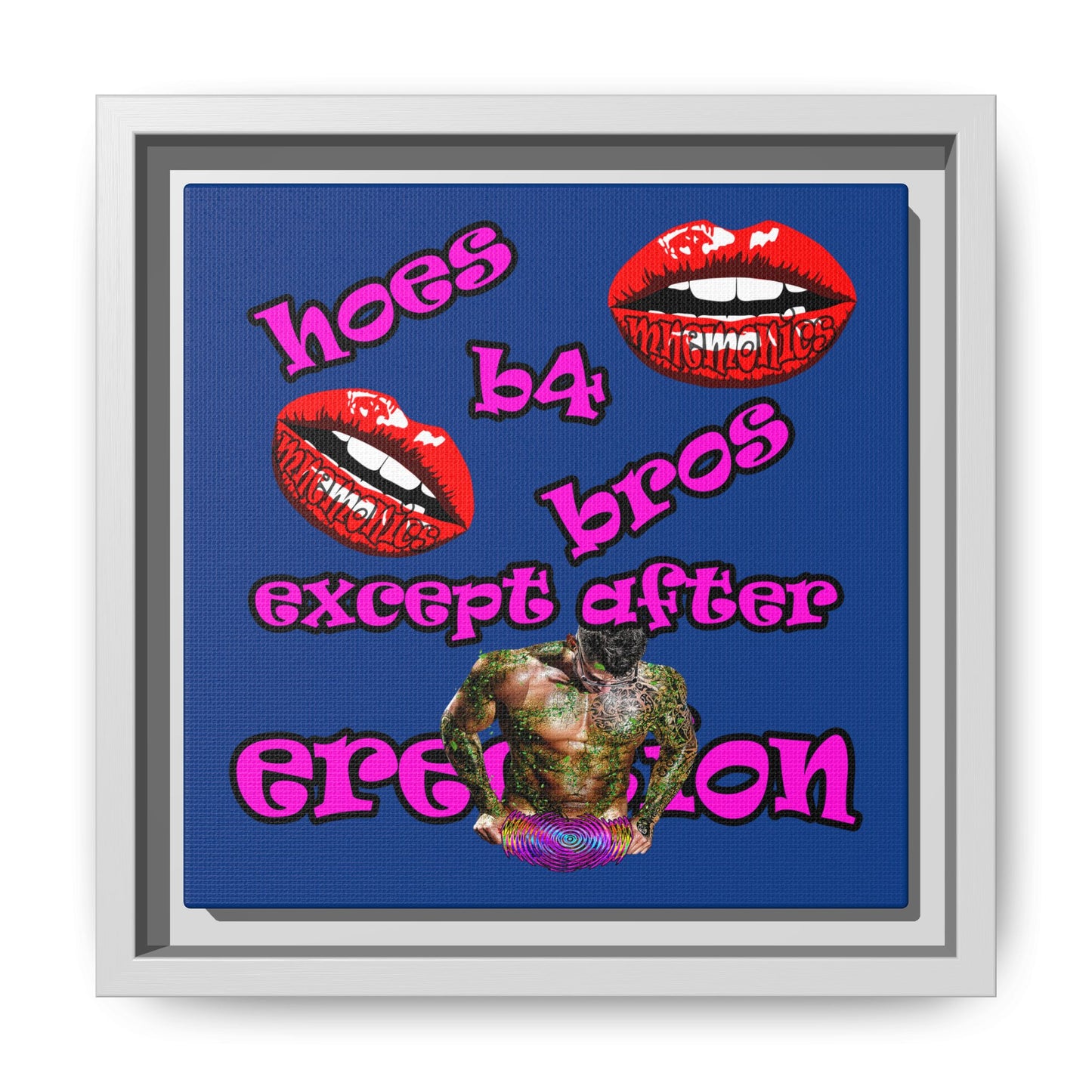 hoes b4 bros - framed canvas art (dark blue)