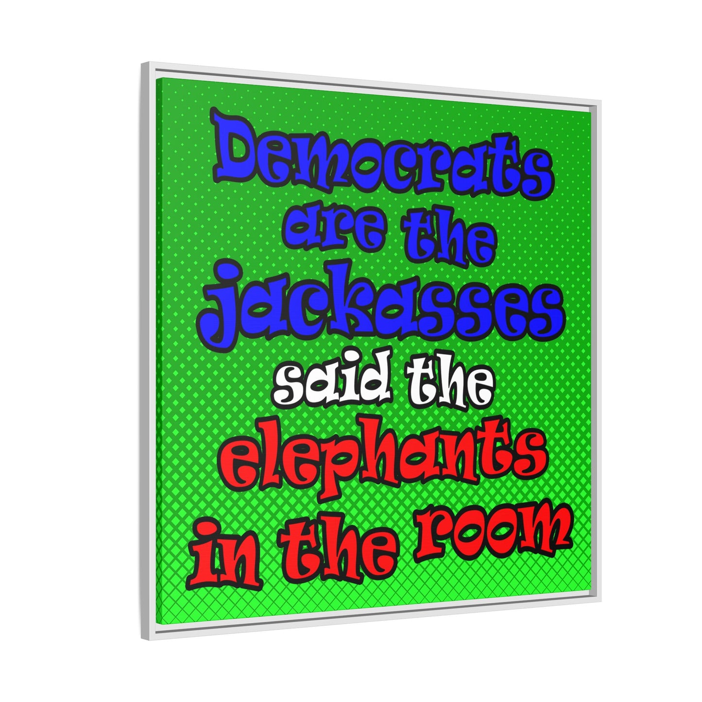 donkeys and elephants - framed canvas art (logo green)