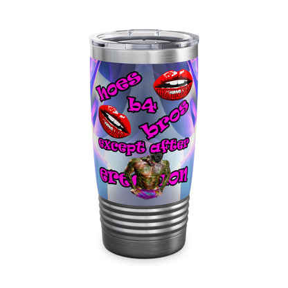 hoes b4 bros - Ringneck Tumbler, 20oz (grey-pink wave)