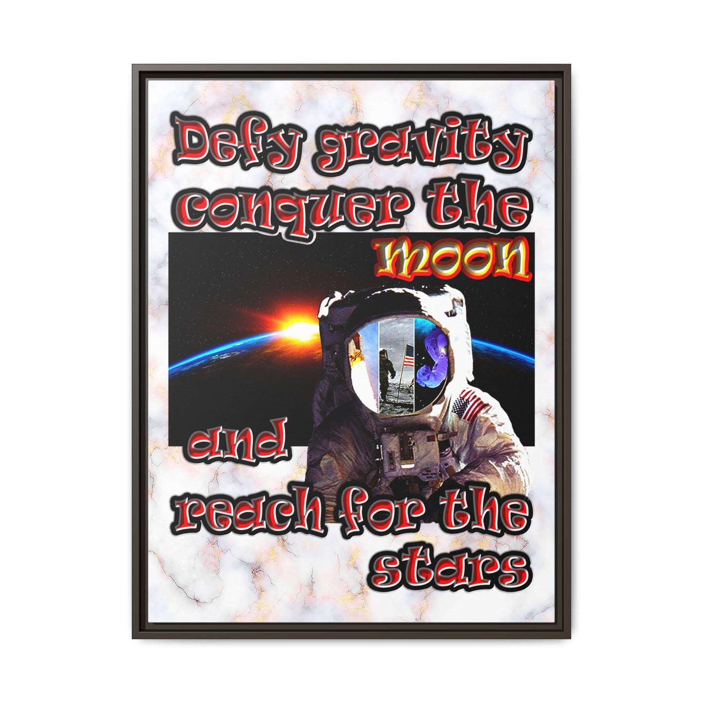 defy conquer reach - framed canvas art (white marble)