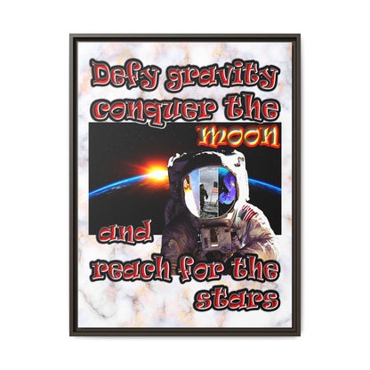 defy conquer reach - framed canvas art (white marble)