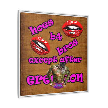 hoes b4 bros - framed canvas art (brown papyrus)