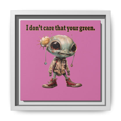 I don't care that your green - framed canvas art (light pink)