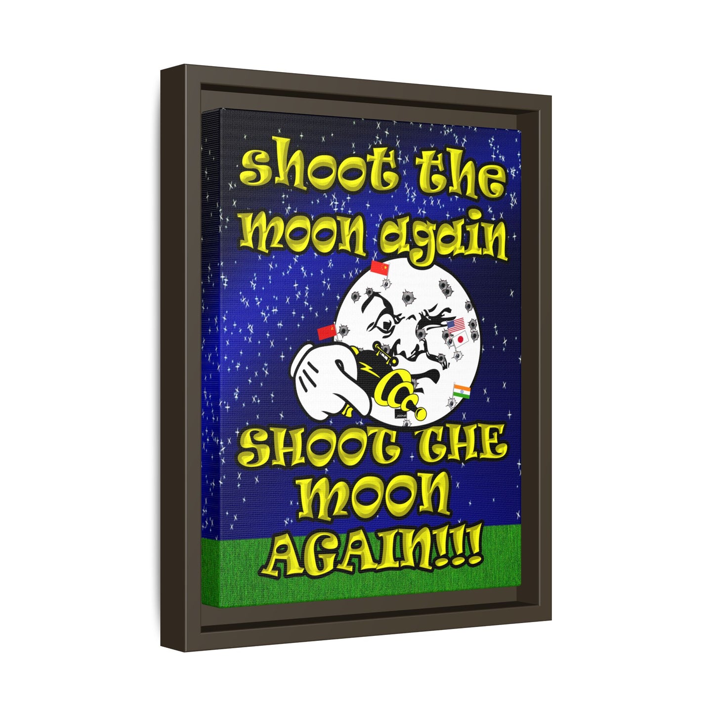shoot the moon again - framed canvas art ('snoops' background)