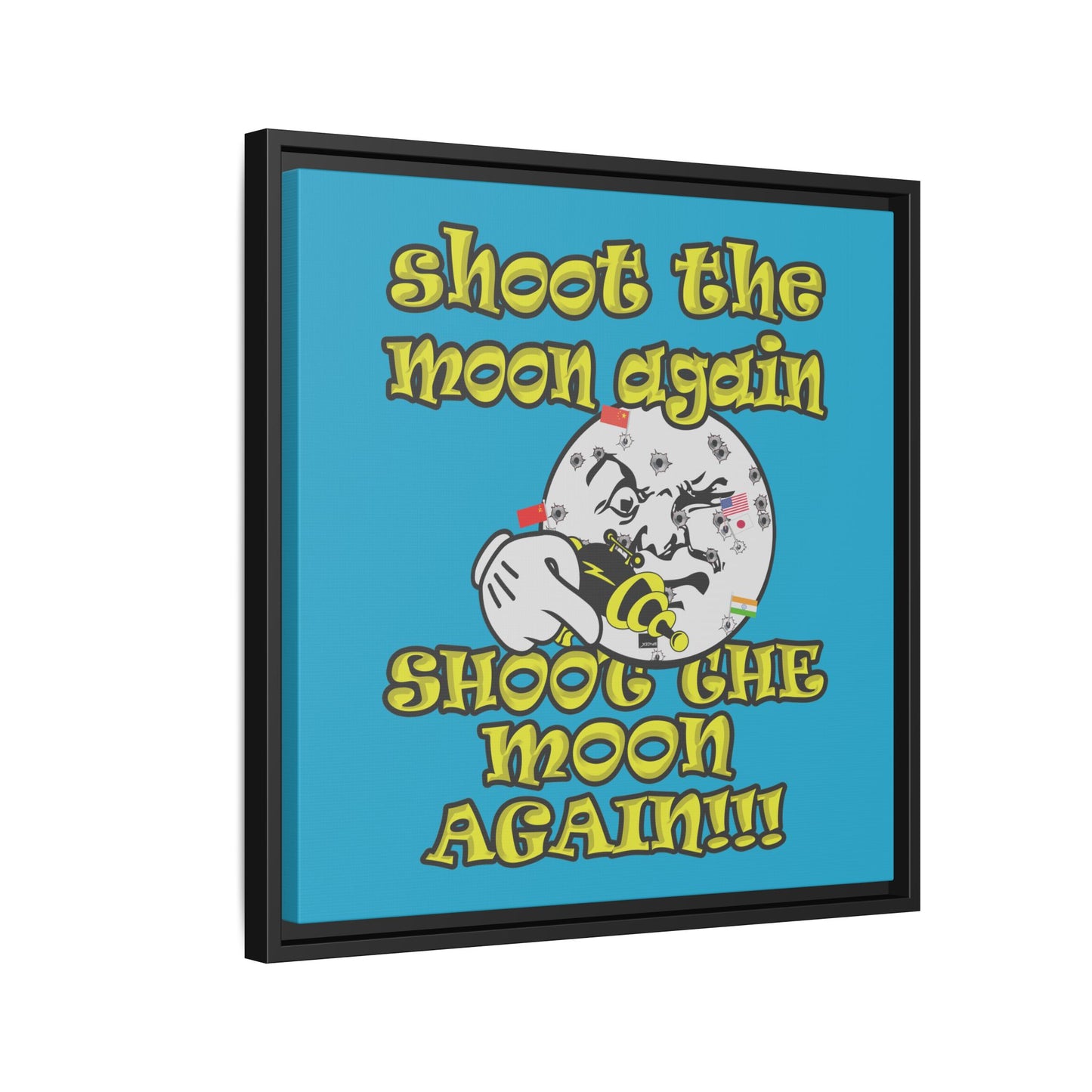 shoot the moon again - framed canvas art (turquoise)