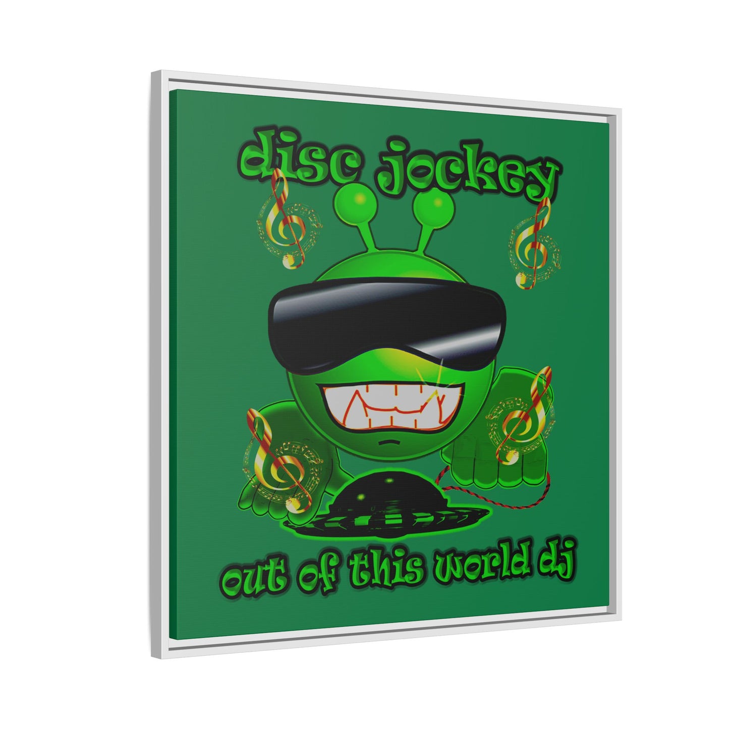 disc jockey - framed canvas art (dark green)