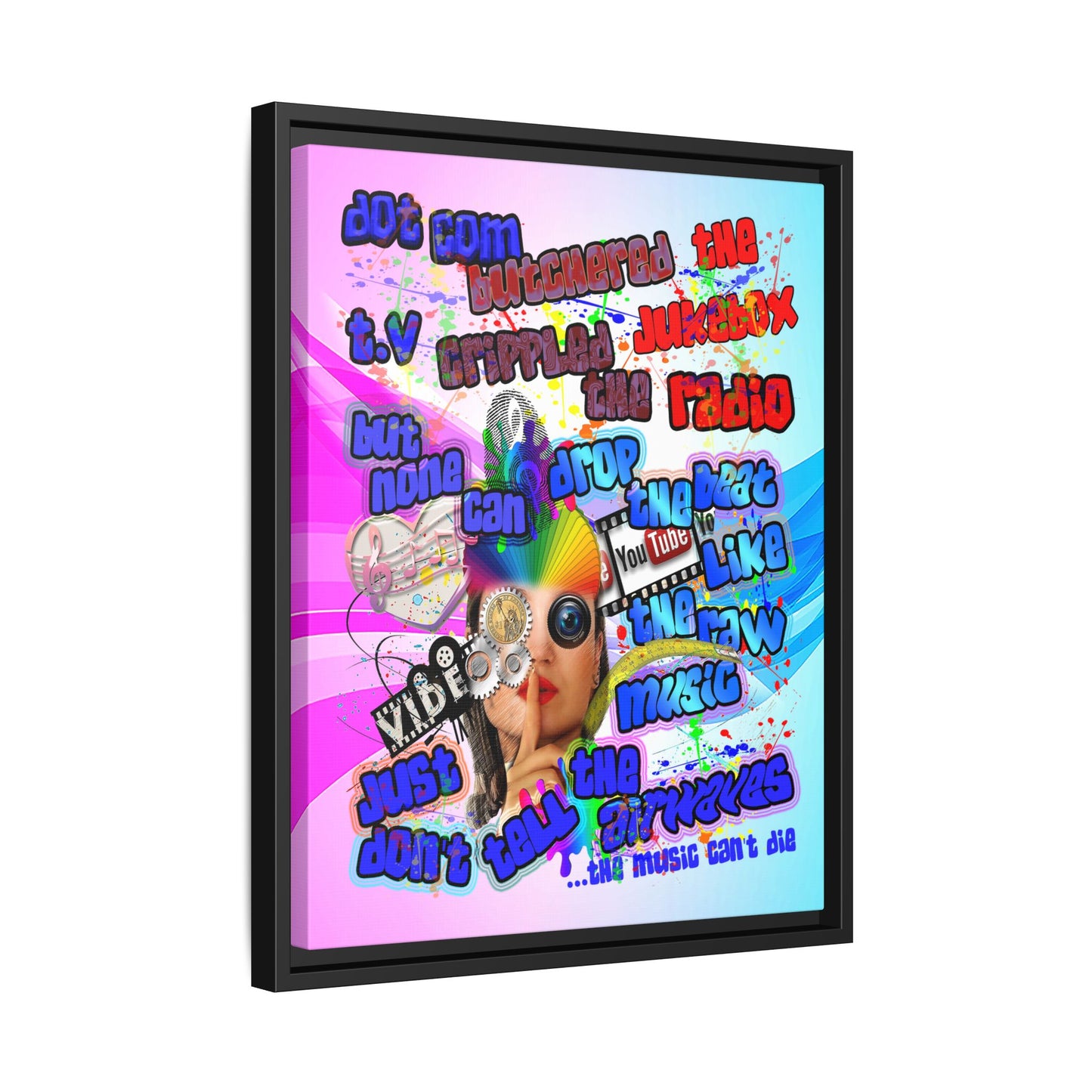 drop the beat - framed canvas art (light blue-pink wave)
