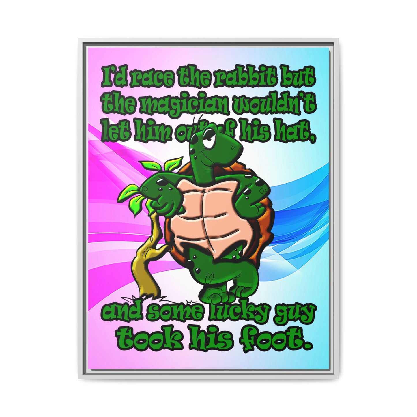 turtle race - framed canvas art (light blue-pink wave)