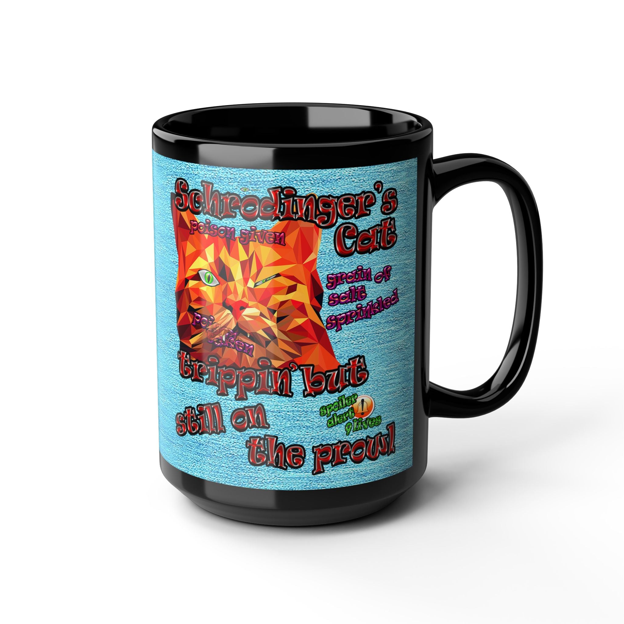 schrodinger's cat - Black Mug (faded blue)