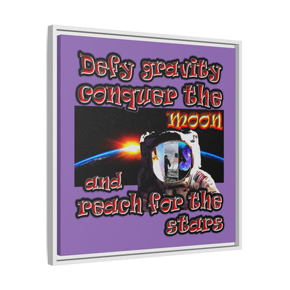 defy conquer reach - framed canvas art (light purple)