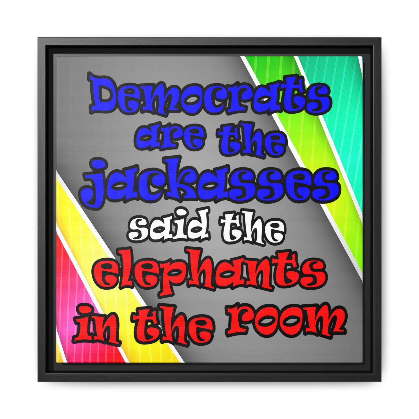 donkeys and elephants - framed canvas art (rainbow split)