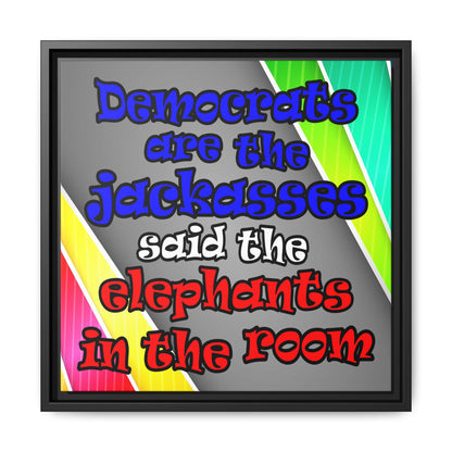 donkeys and elephants - framed canvas art (rainbow split)
