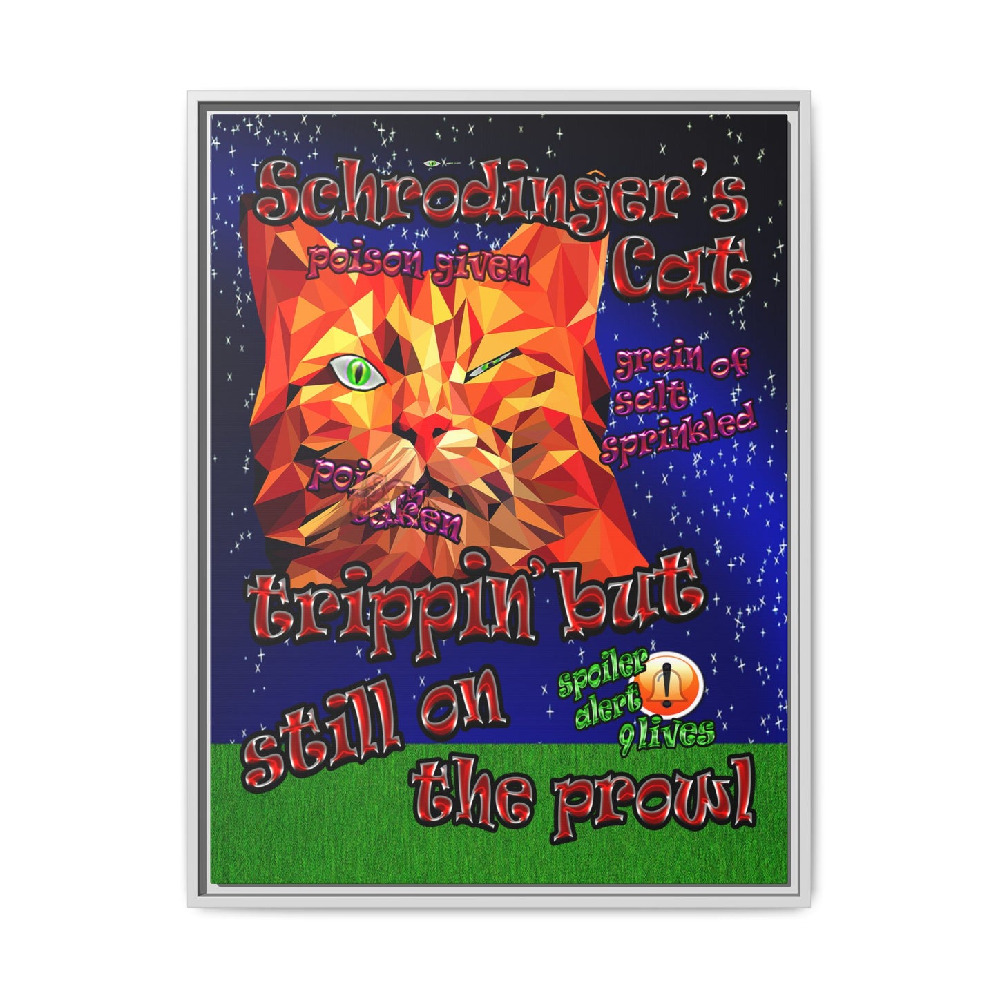 schrodinger's cat - framed canvas art ('snoops' background)